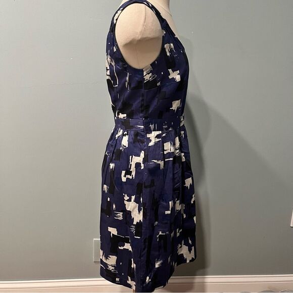 Ann Taylor Loft Cotton Navy & White Abstract Print Sleeveless Dress Size 6 - Picture 5 of 8